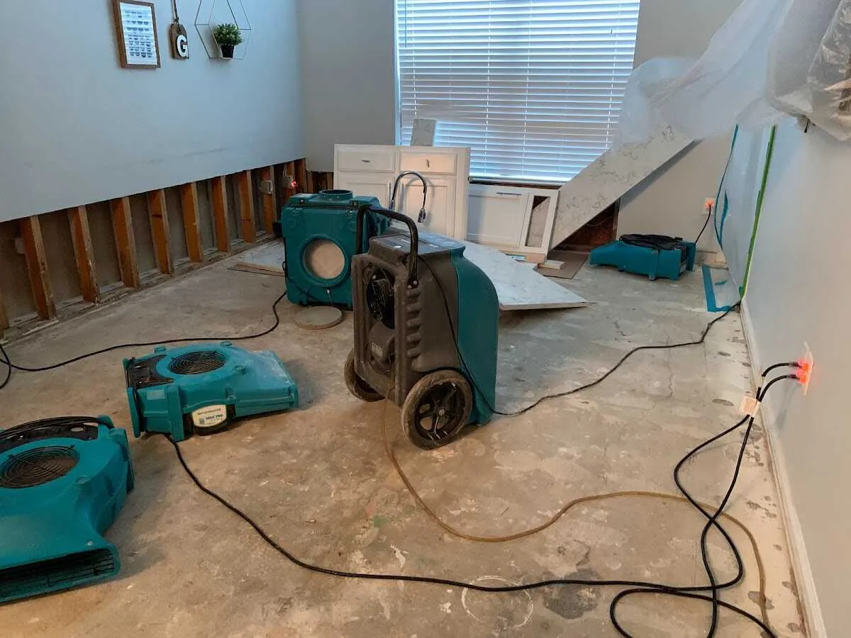 Dehumidifier in flood-cut room for Water Damage Restoration in Stuarts Draft